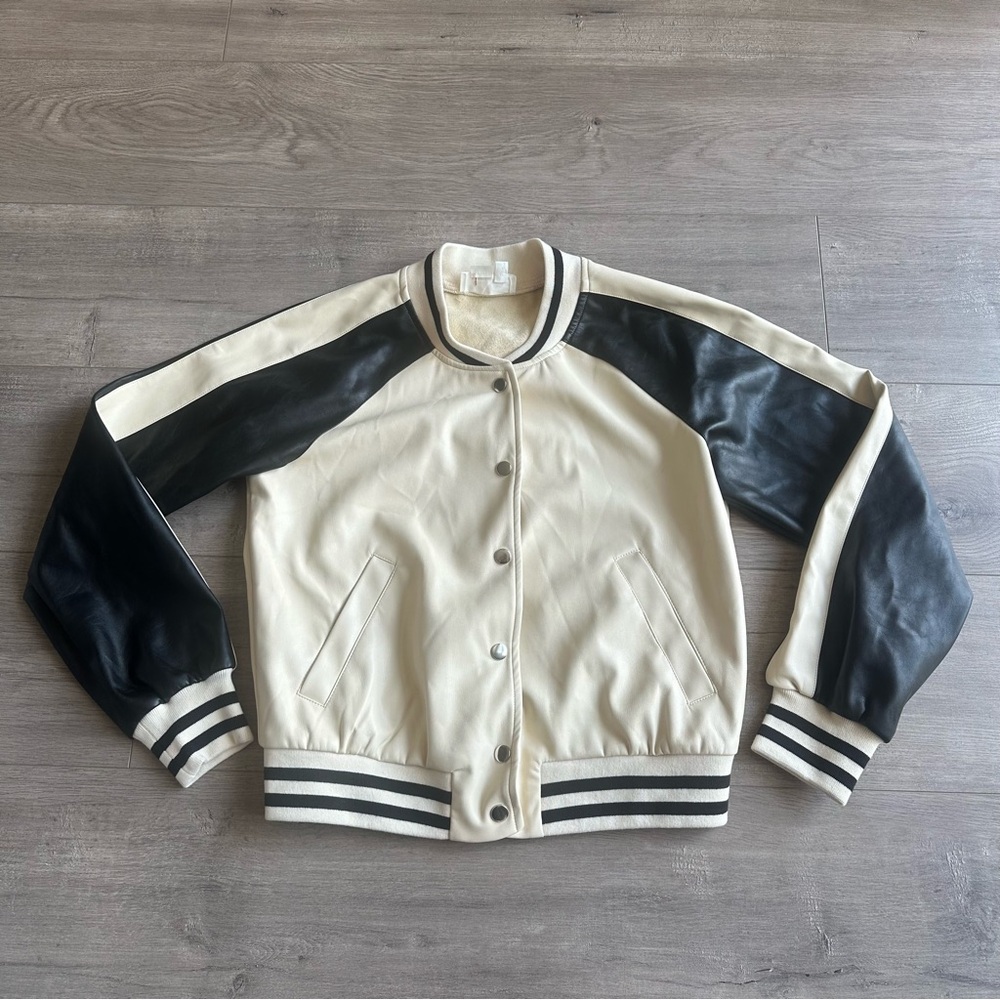 EUC by Anthropologie Colorblock Faux Leather Bomber jacket - size medium